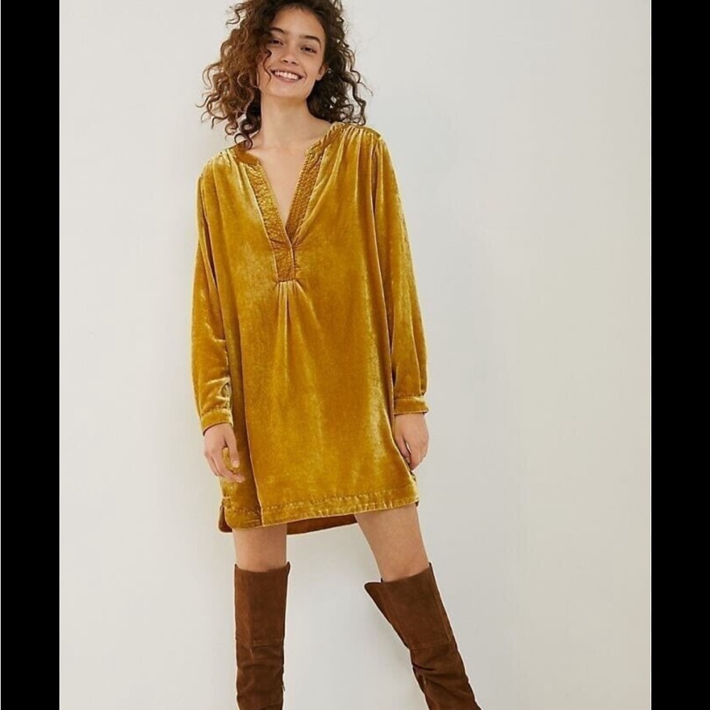Mustard Gold Yellow Velvet Anthropologie Dress Tunic